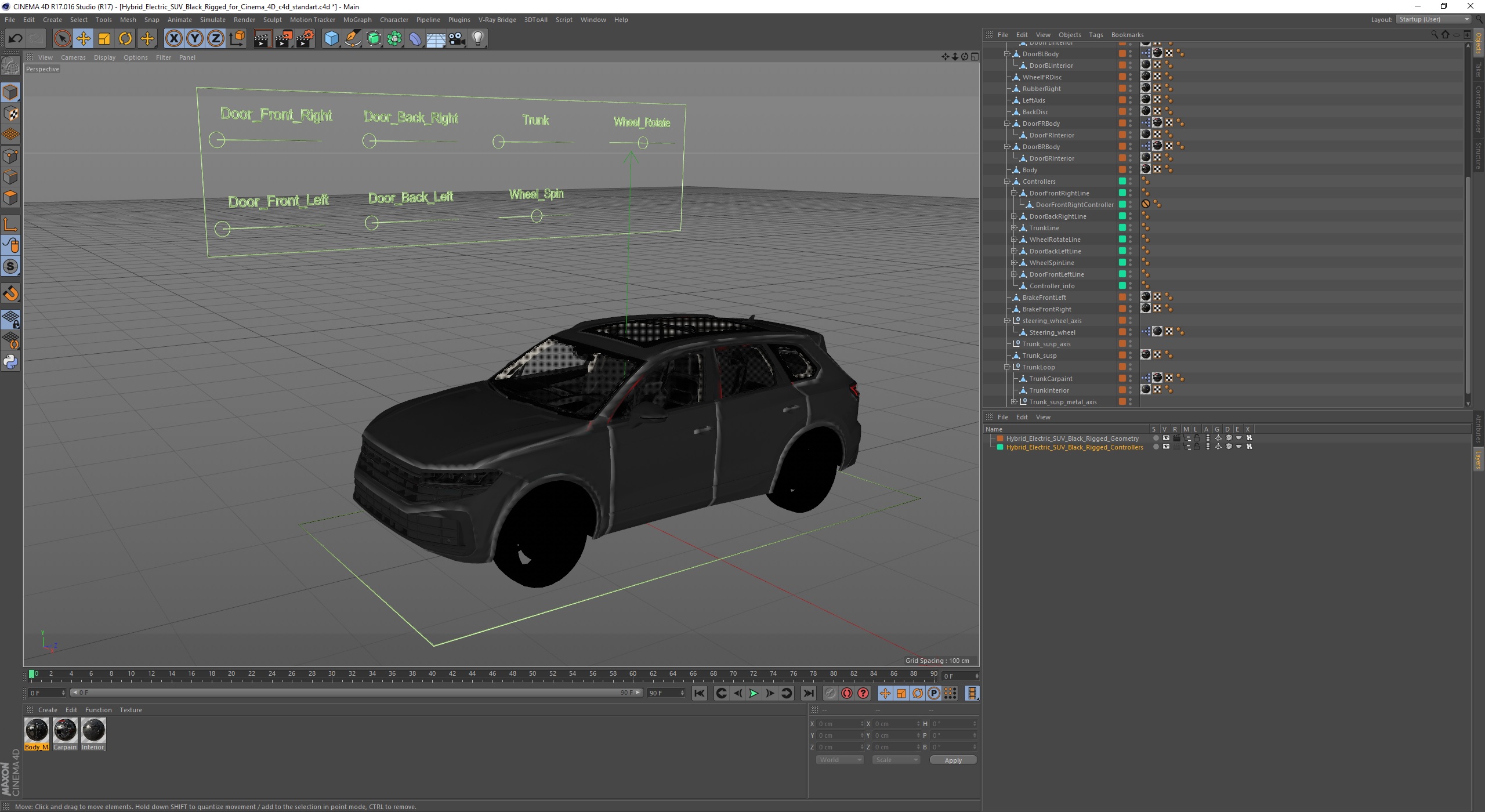 3D Hybrid Electric SUV Black Rigged for Cinema 4D