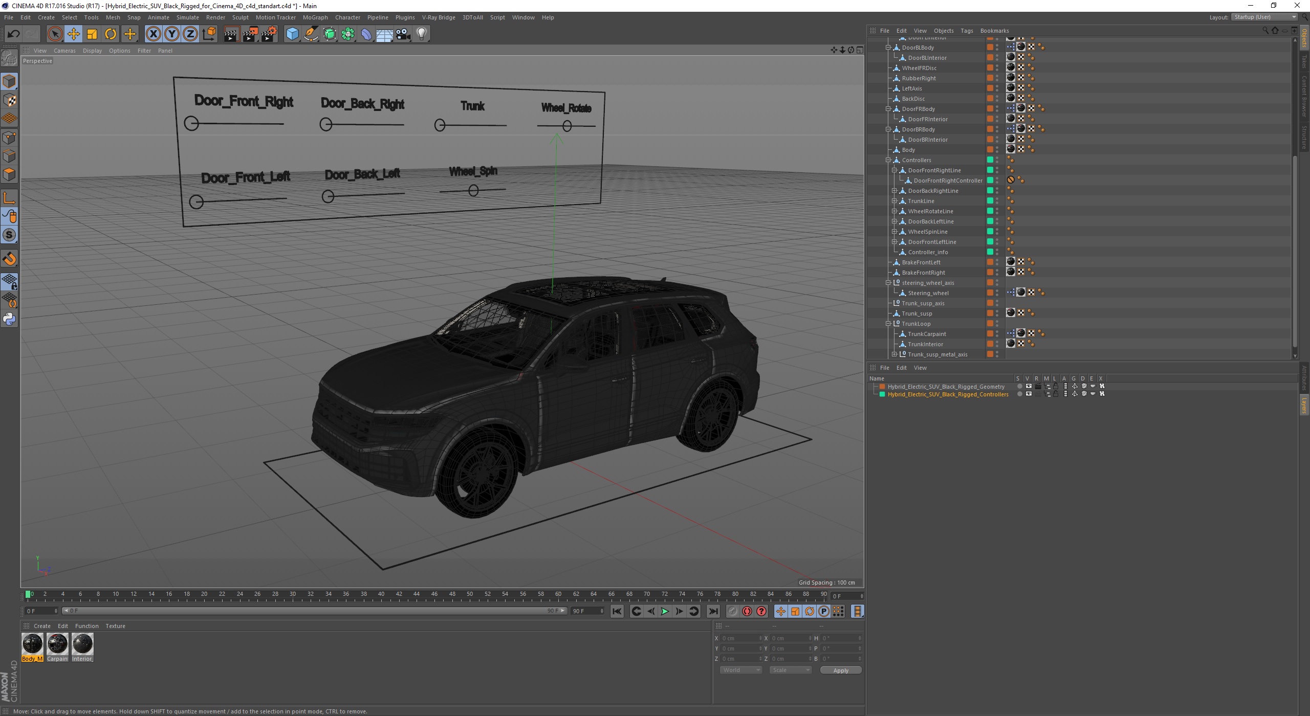 3D Hybrid Electric SUV Black Rigged for Cinema 4D