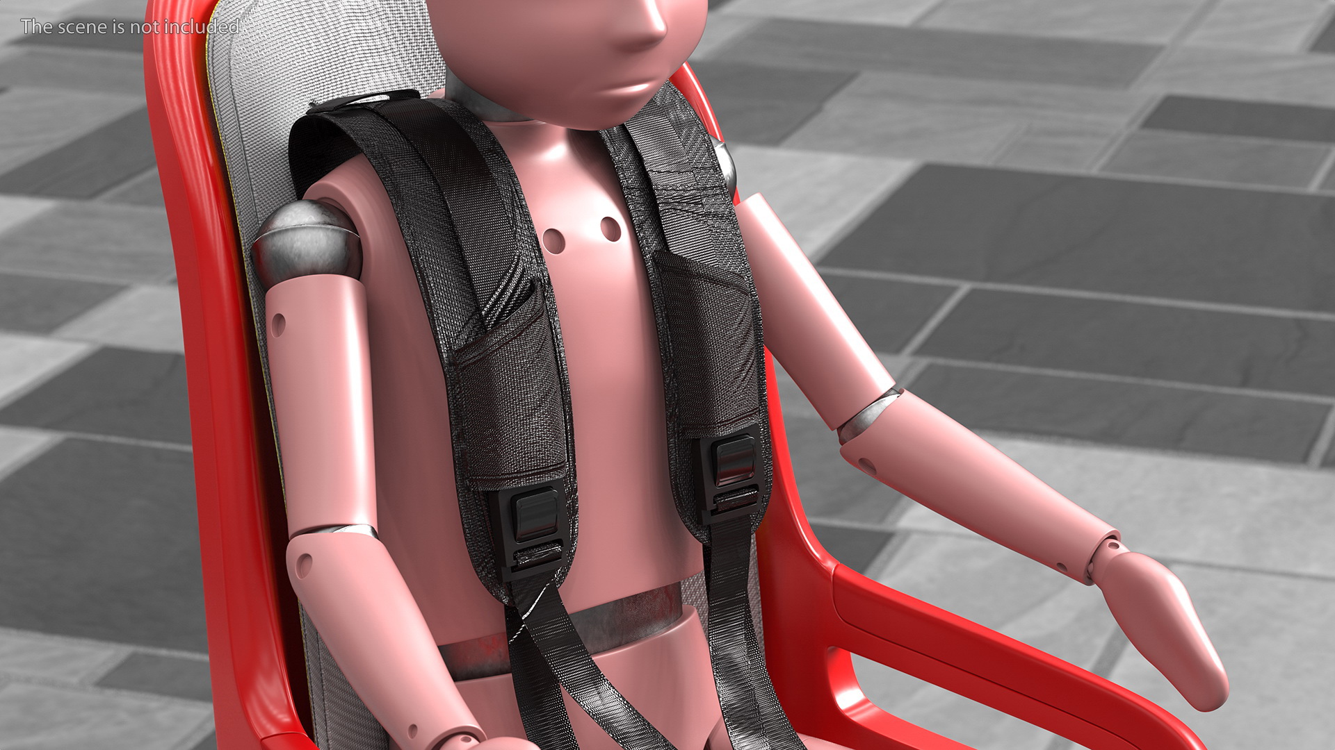 Child Crash Test Dummy in Bike Safety Seat 3D