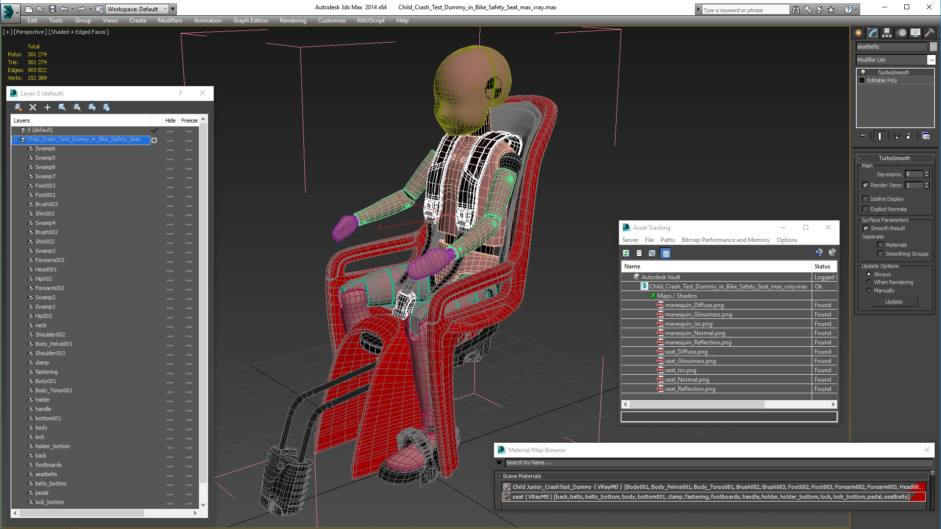 Child Crash Test Dummy in Bike Safety Seat 3D