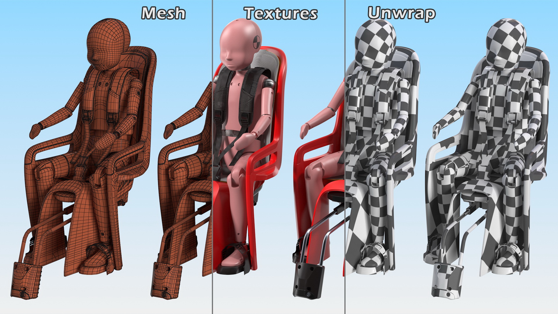 Child Crash Test Dummy in Bike Safety Seat 3D