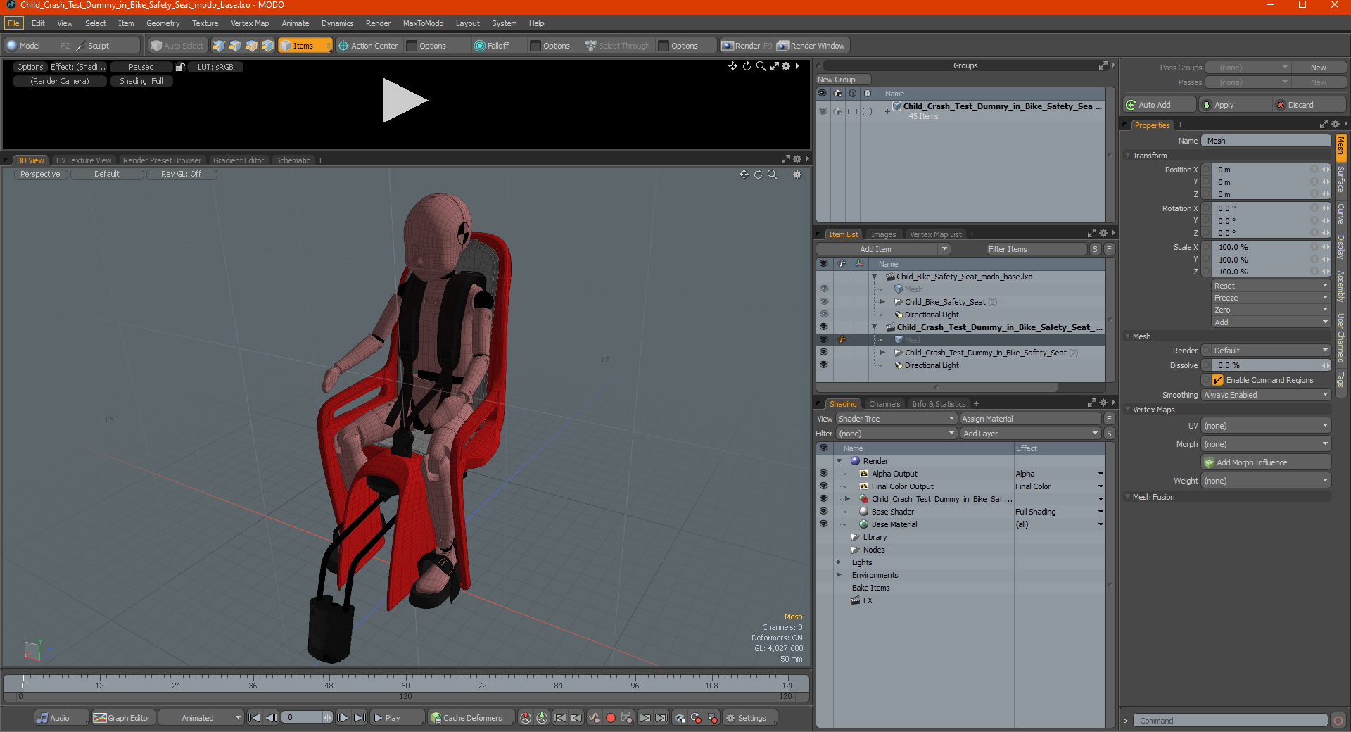 Child Crash Test Dummy in Bike Safety Seat 3D