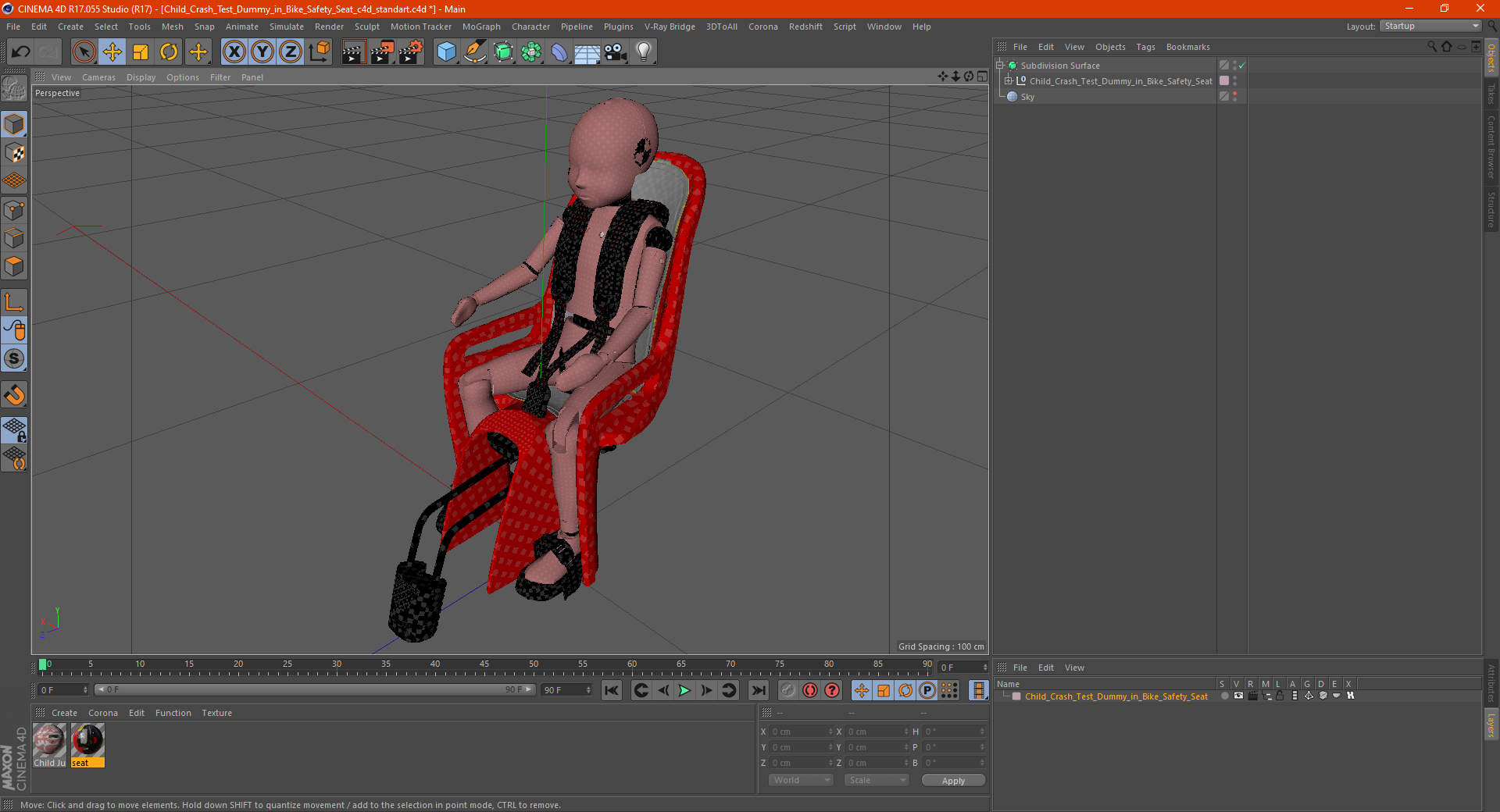 Child Crash Test Dummy in Bike Safety Seat 3D