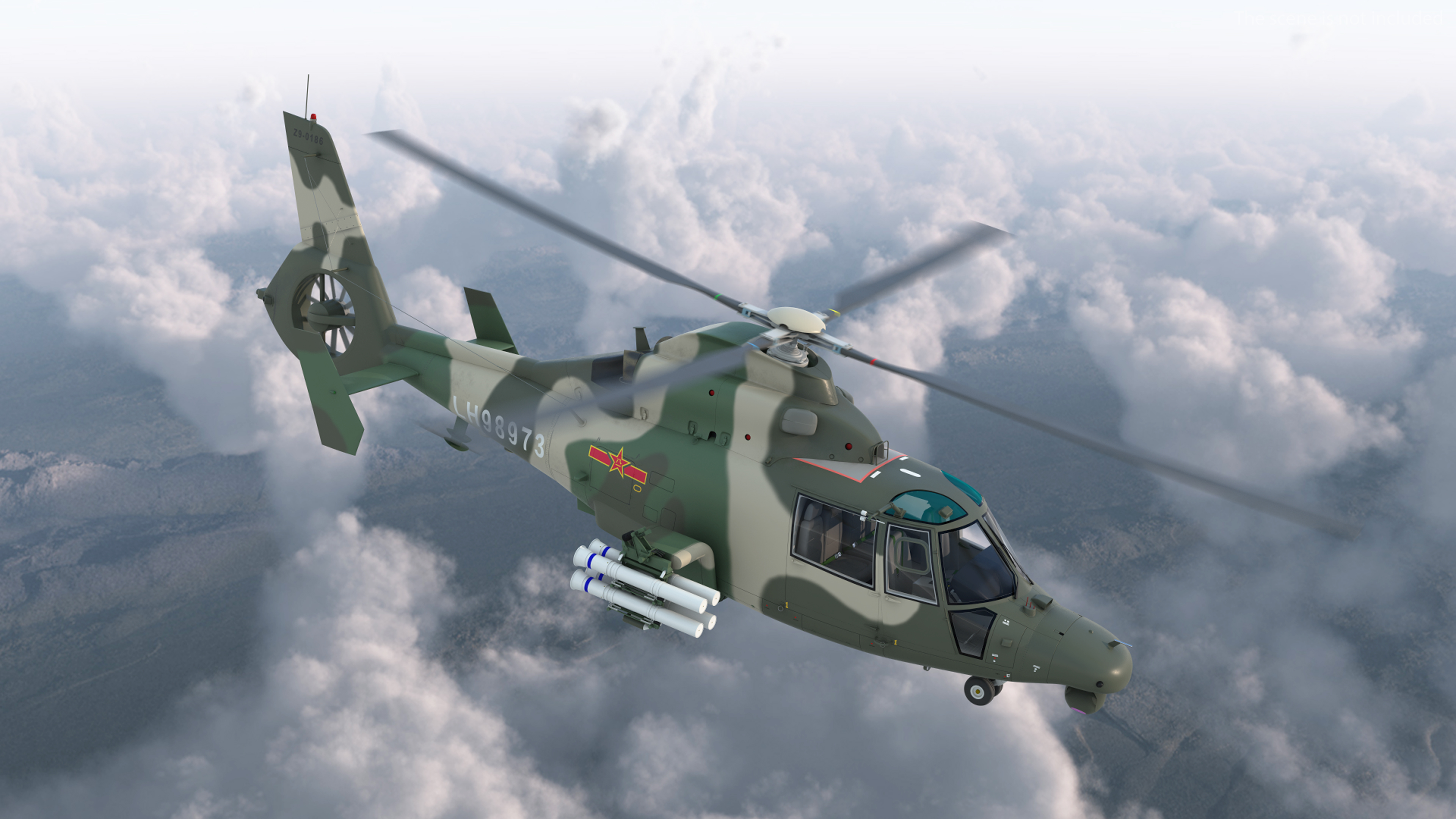 3D Military Harbin Z-9WZ with Missile Rigged