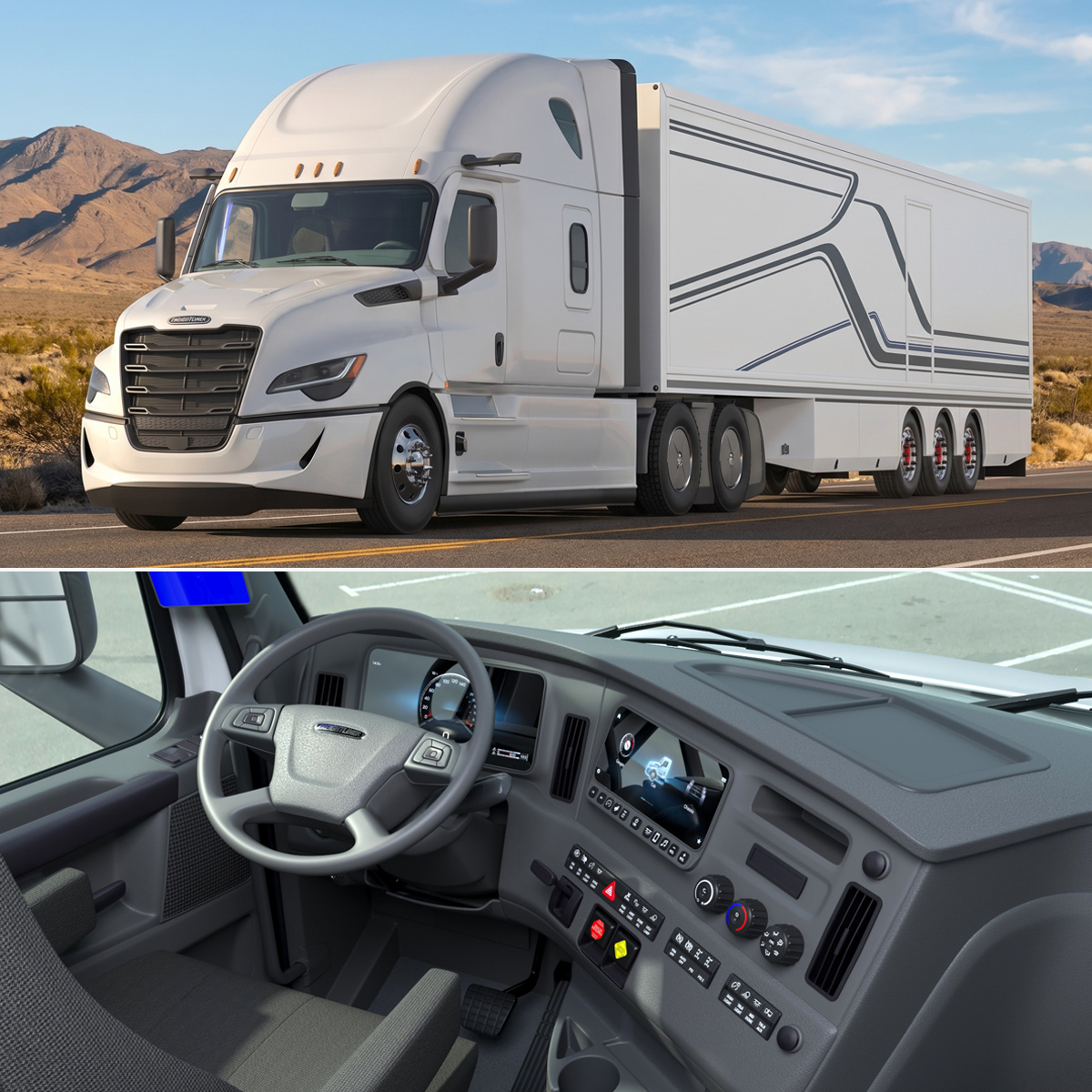 Freightliner Cascadia 2025 Semi Truck with Box Trailer 3D model preview