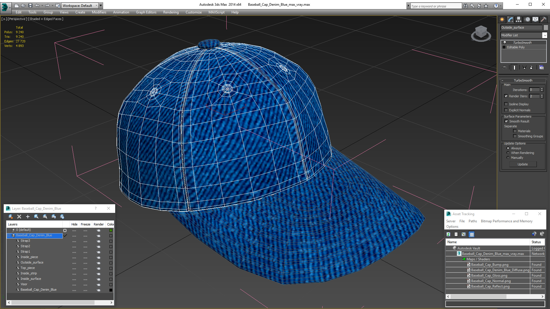 3D Baseball Cap Denim Blue model