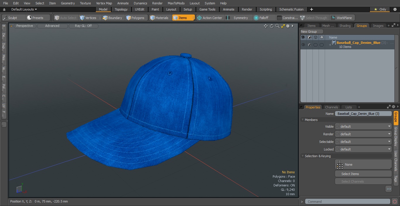 3D Baseball Cap Denim Blue model