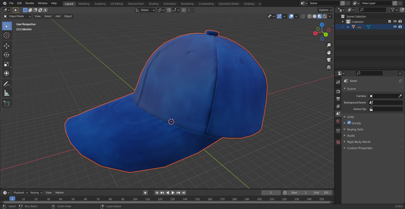 3D Baseball Cap Denim Blue model