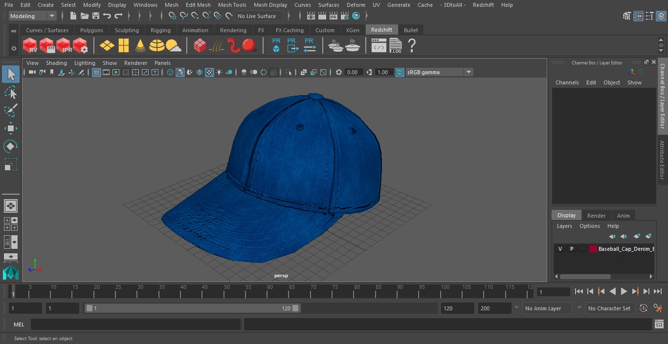 3D Baseball Cap Denim Blue model