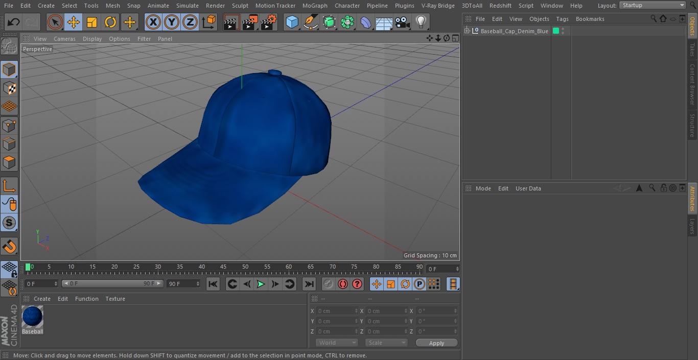 3D Baseball Cap Denim Blue model