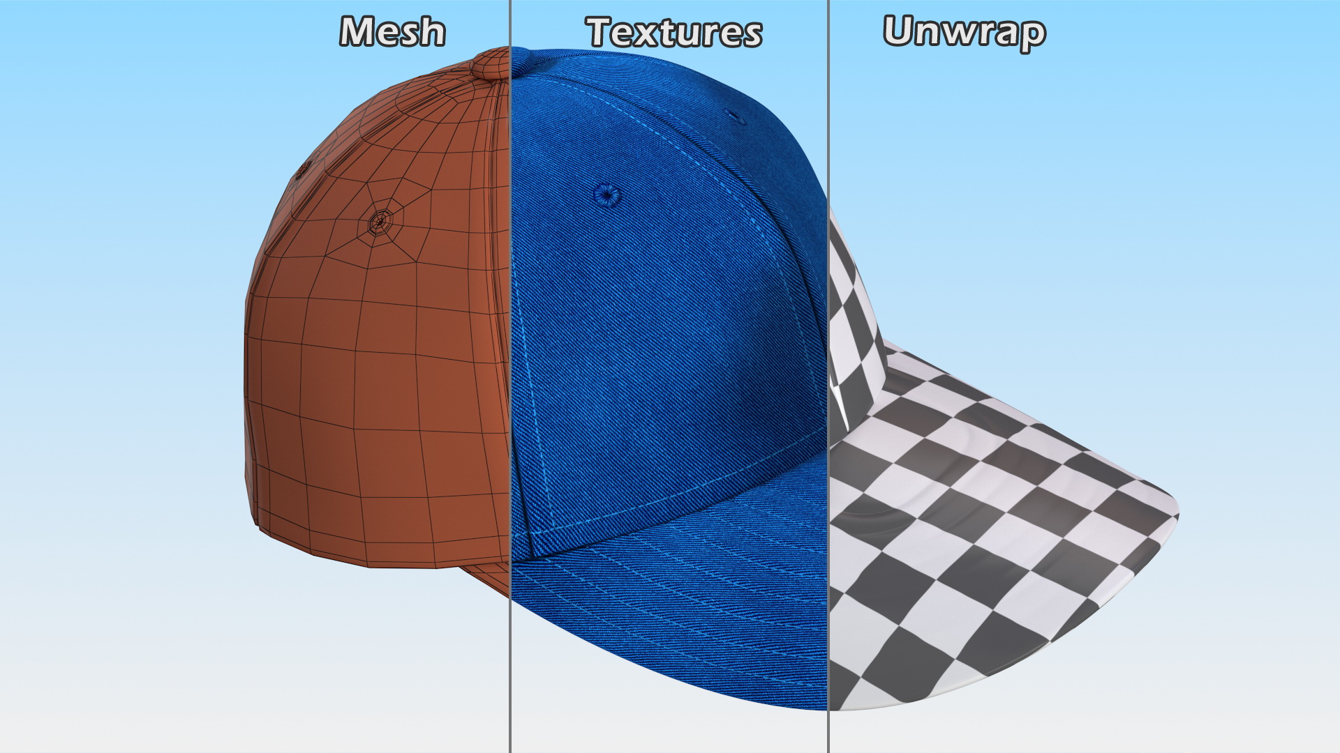 3D Baseball Cap Denim Blue model