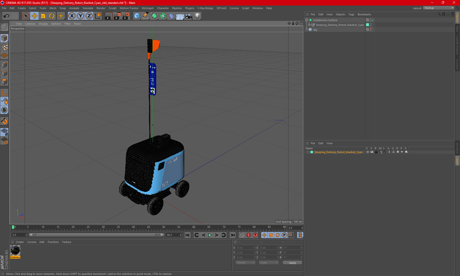 3D Sleeping Delivery Robot Kiwibot Cyan