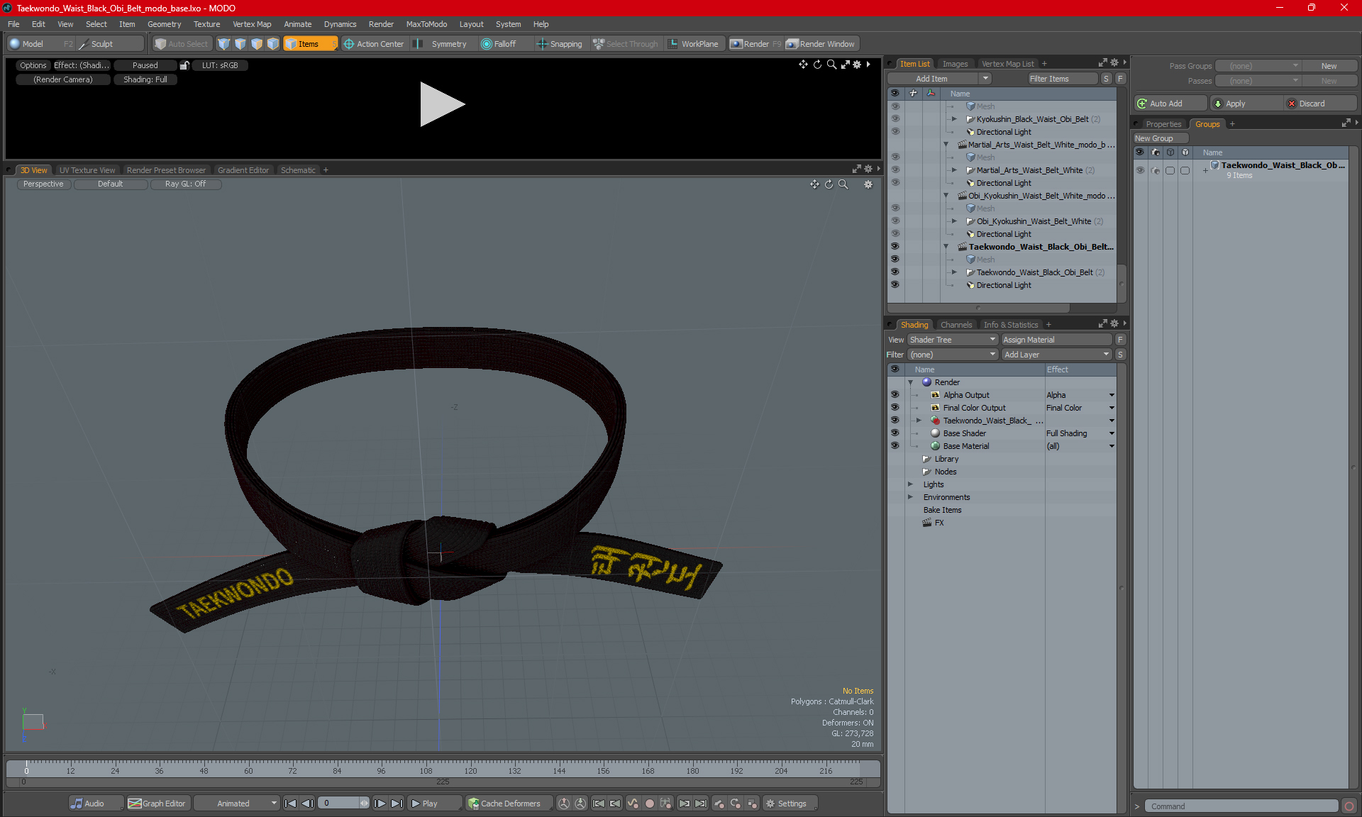 3D model Taekwondo Waist Black Obi Belt