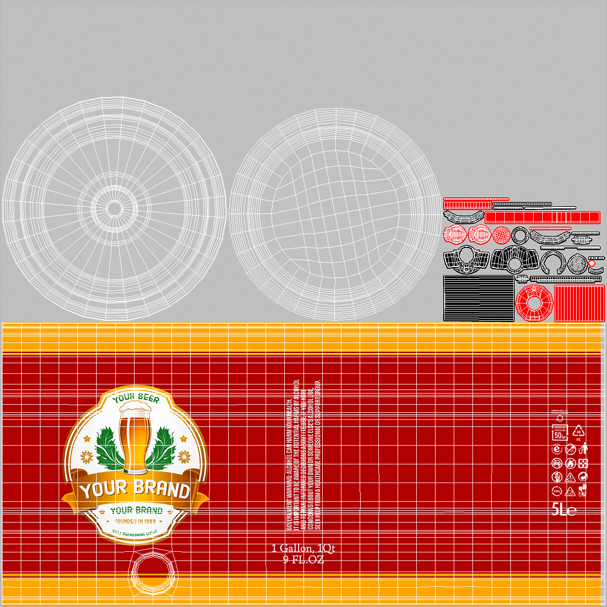 3D Beer Keg and Mugs Set Mockup model