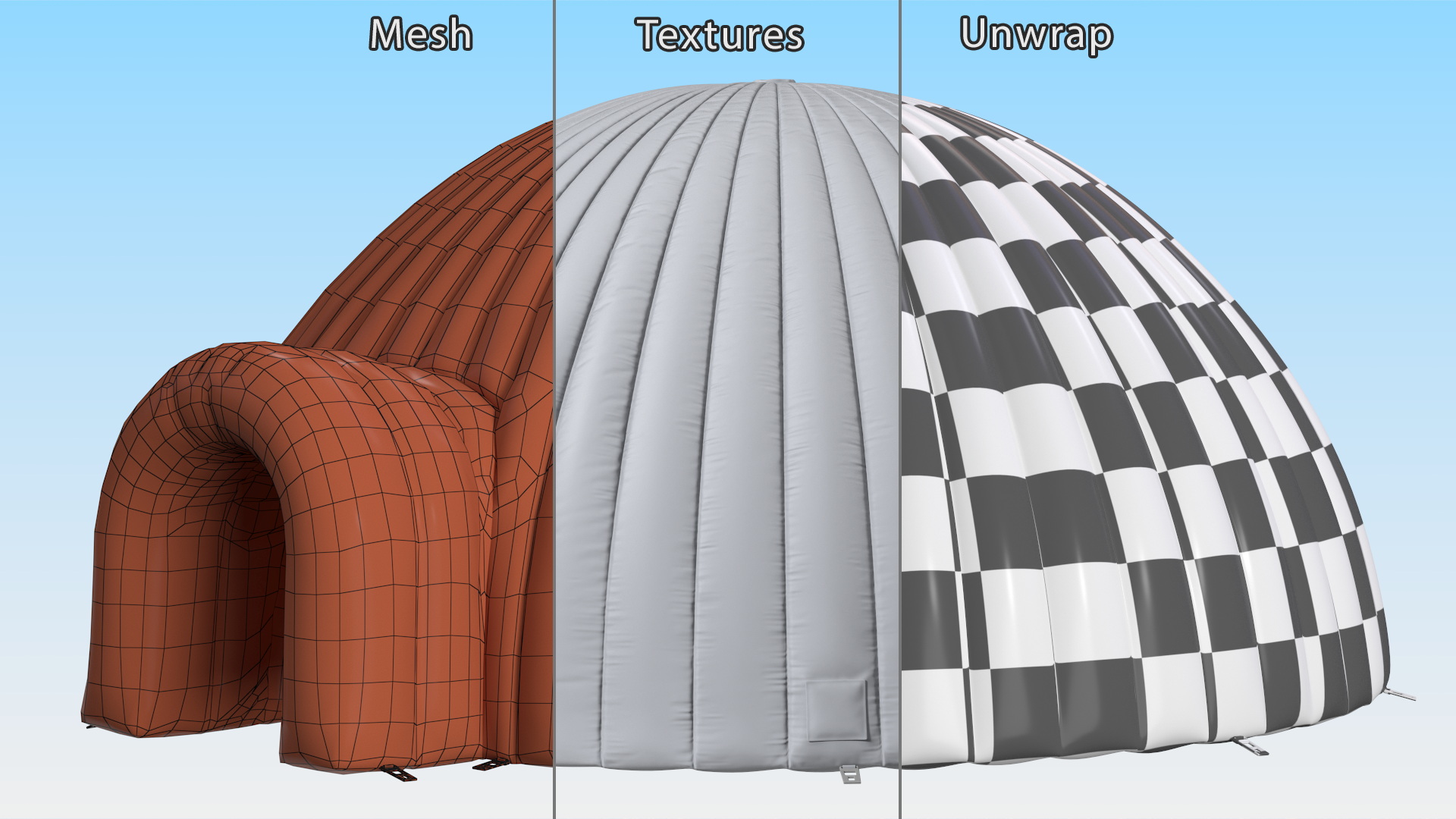 3D Inflatable Igloo Tent Open Grey