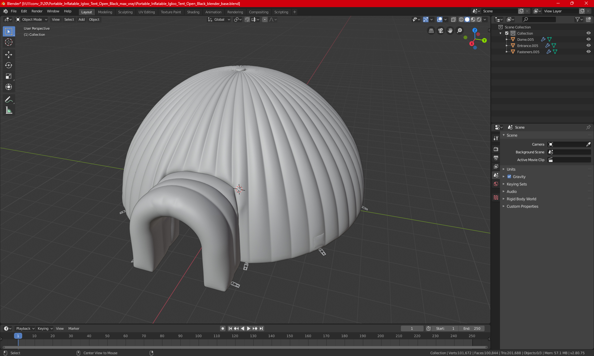 3D Inflatable Igloo Tent Open Grey