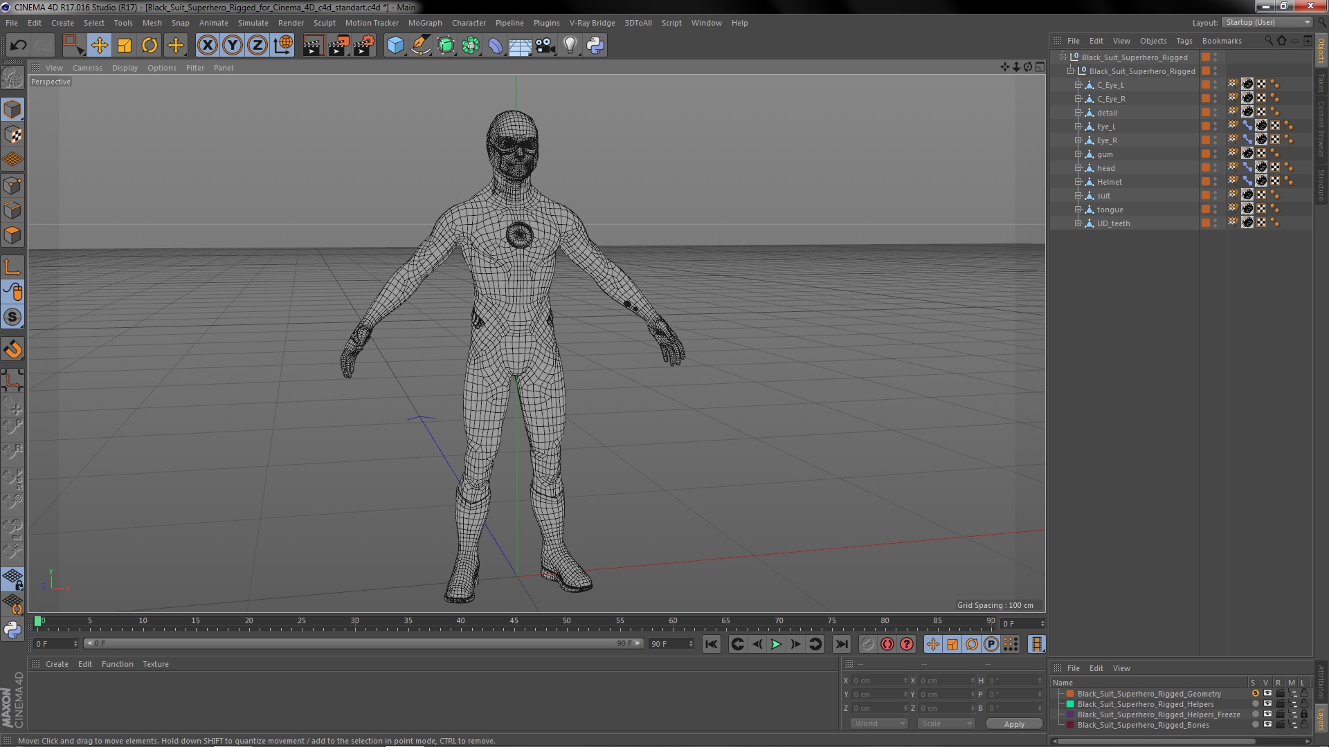 3D Black Suit Superhero Rigged for Cinema 4D
