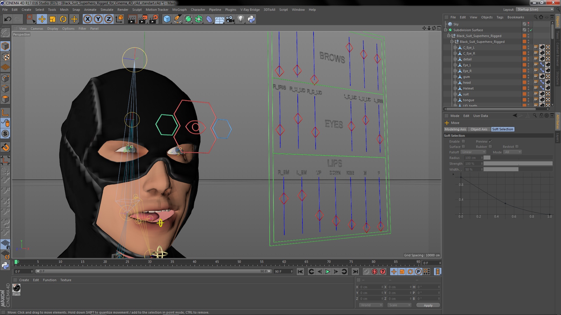 3D Black Suit Superhero Rigged for Cinema 4D