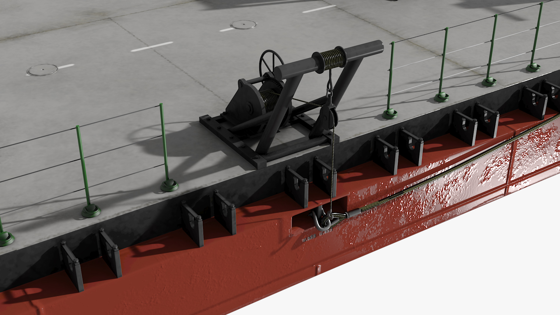 3D Industrial Cargo Barge Red
