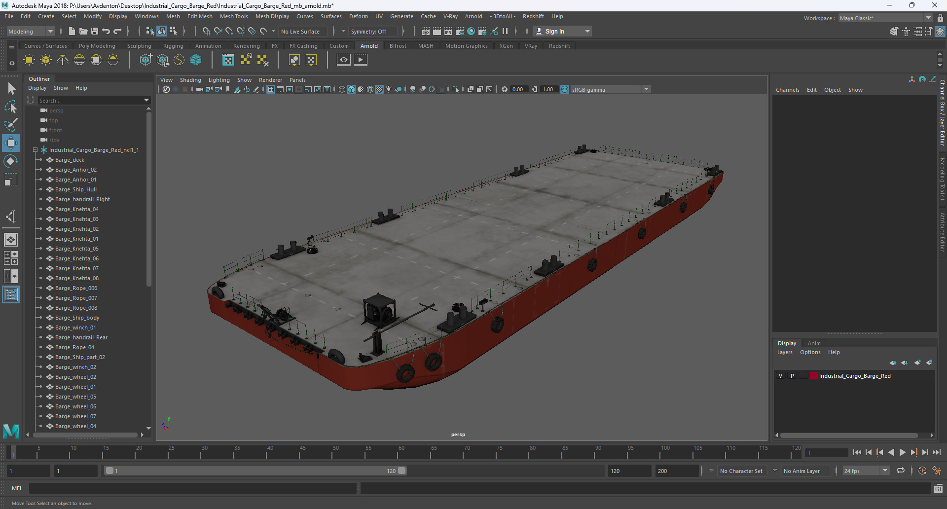 3D Industrial Cargo Barge Red