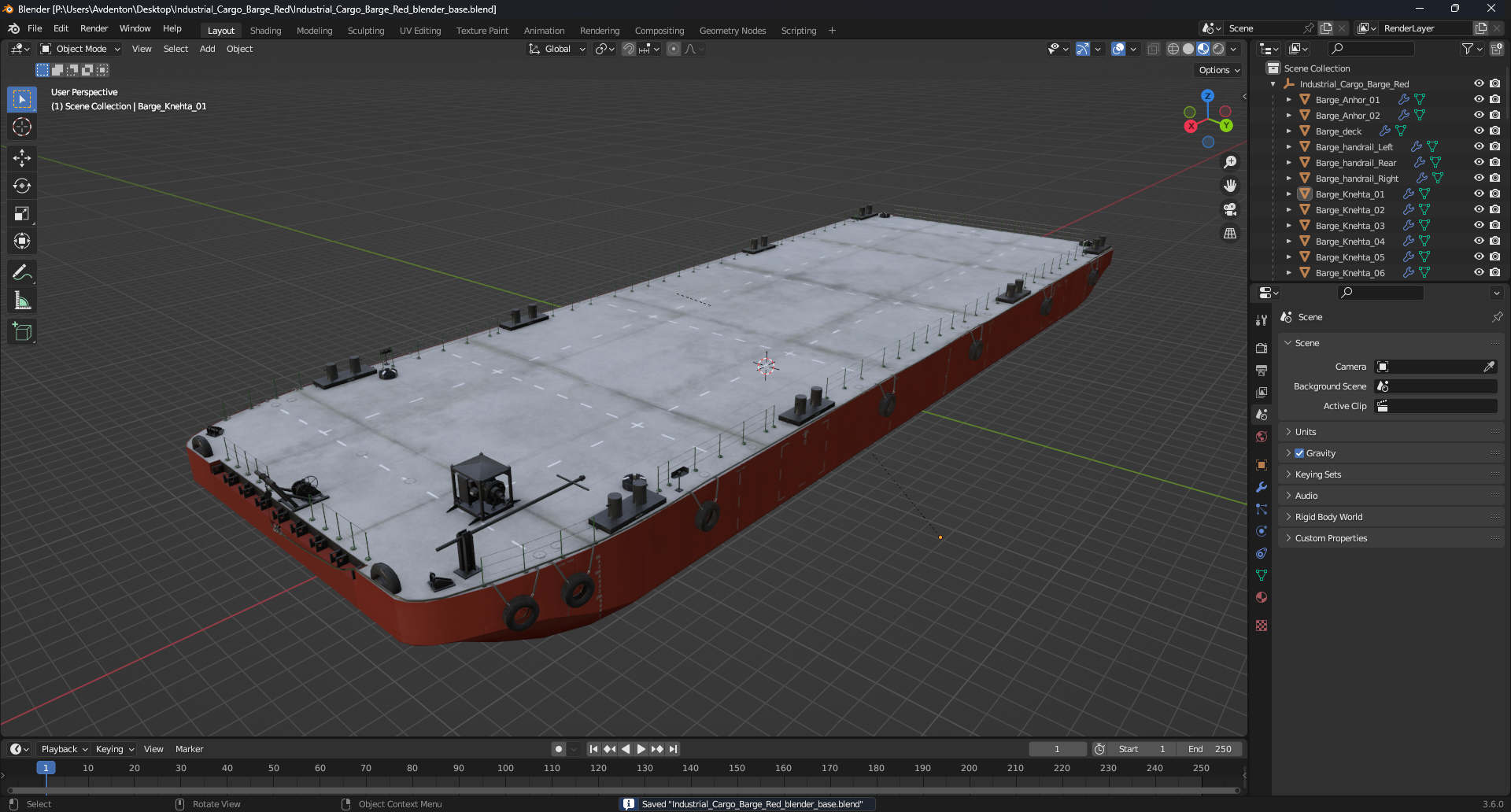 3D Industrial Cargo Barge Red