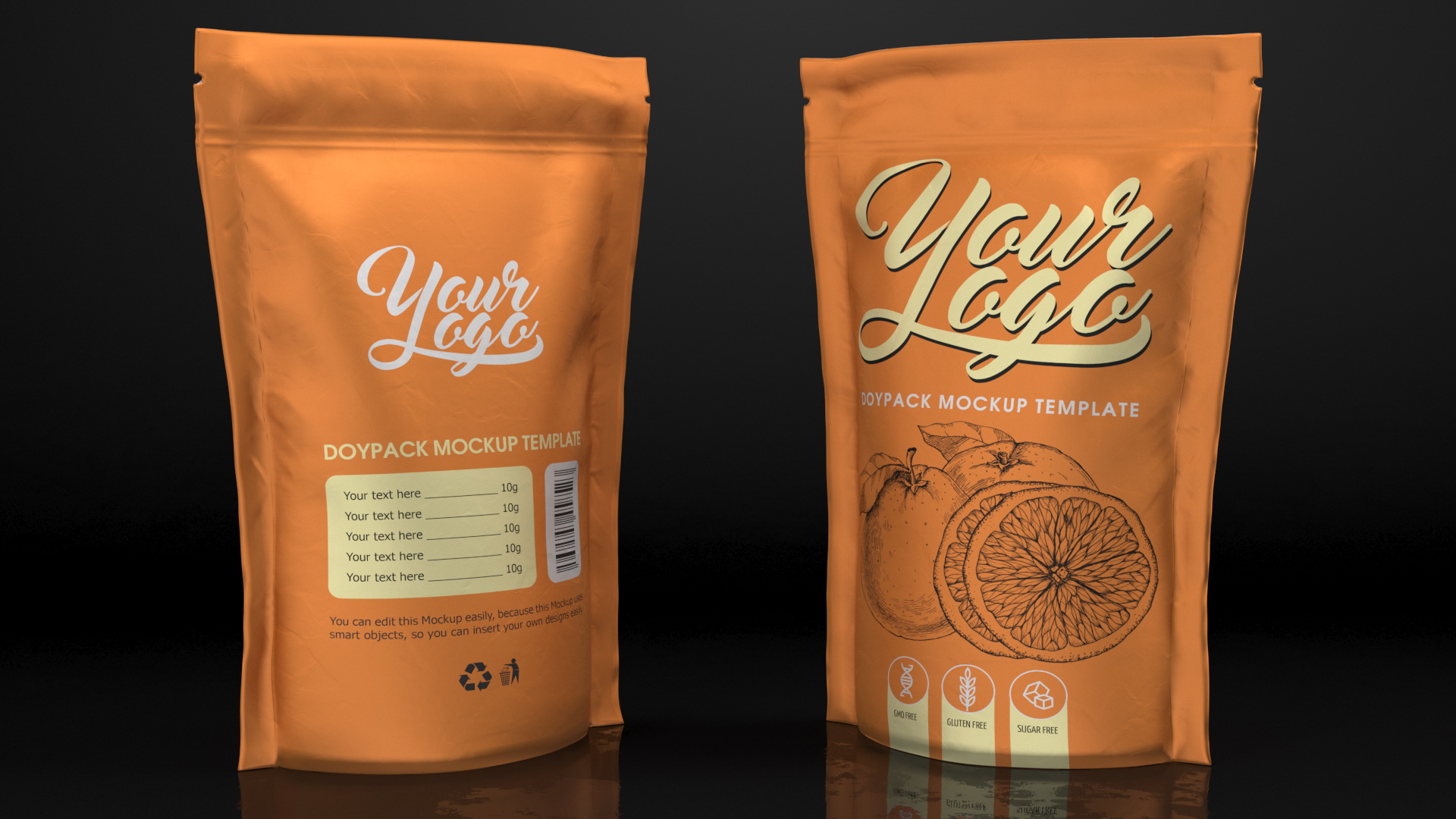 Doy Pack With Zipper Mockup Orange 3D model
