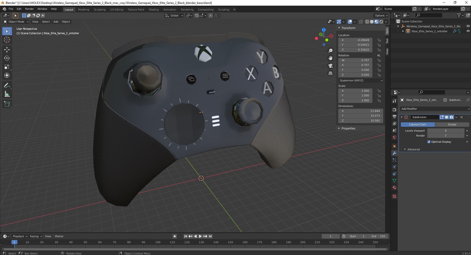 Wireless Gamepad Xbox Elite Series 2 Black 3D