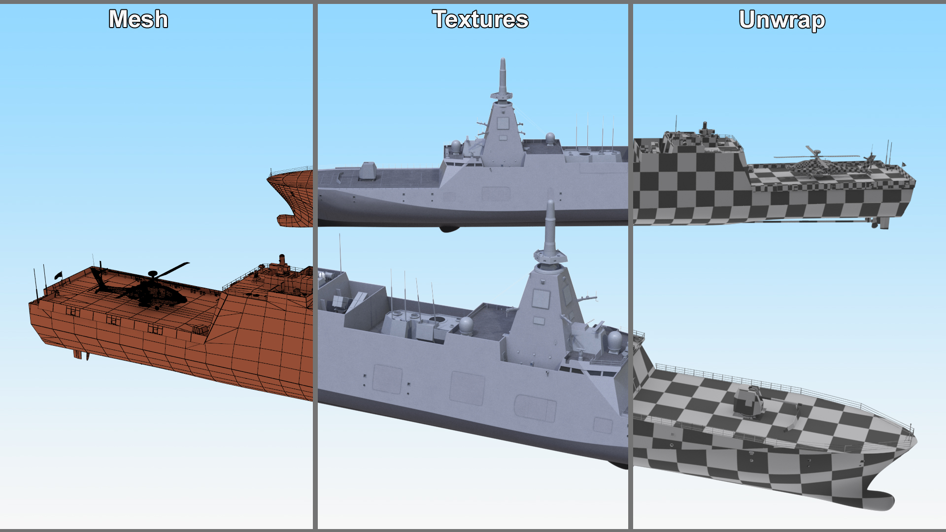 3D Japanese Mogami Class Frigate FFM-2 with Helicopter Rigged model