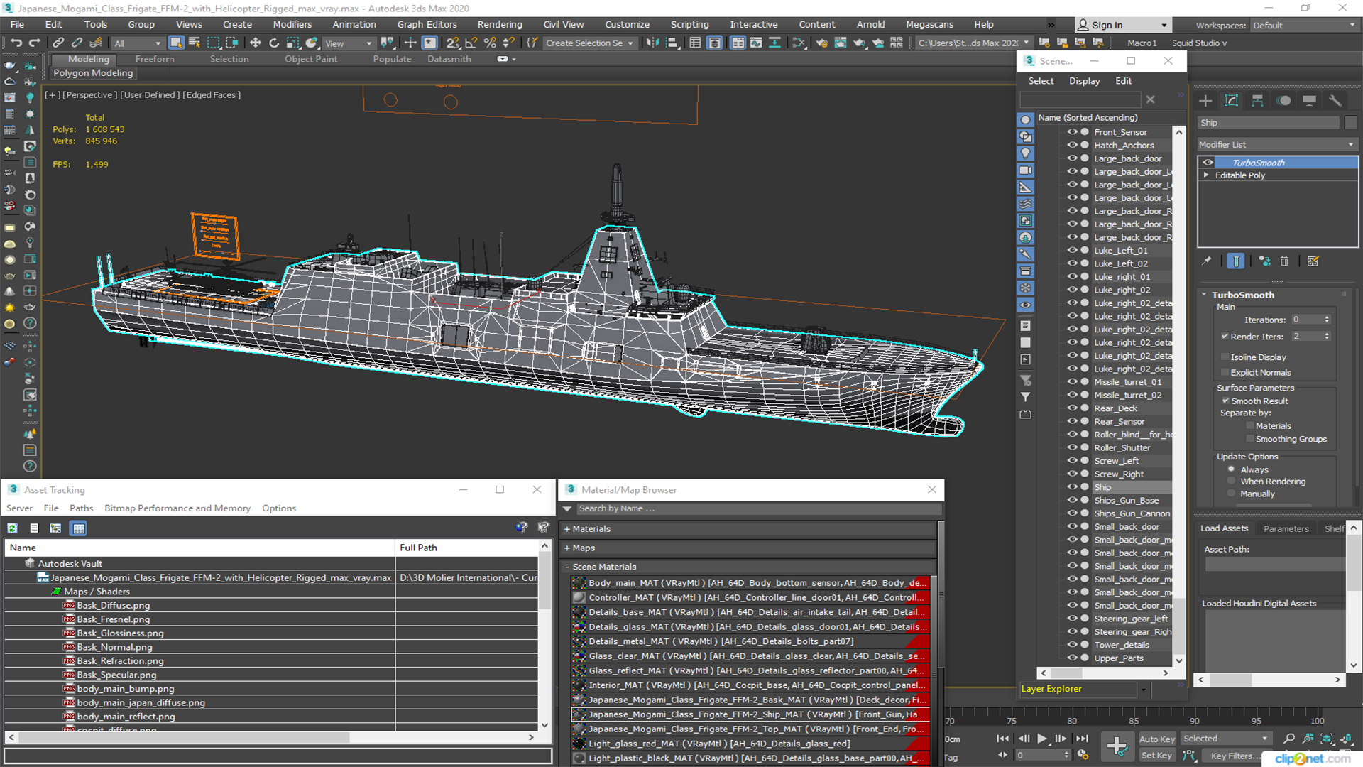 3D Japanese Mogami Class Frigate FFM-2 with Helicopter Rigged model