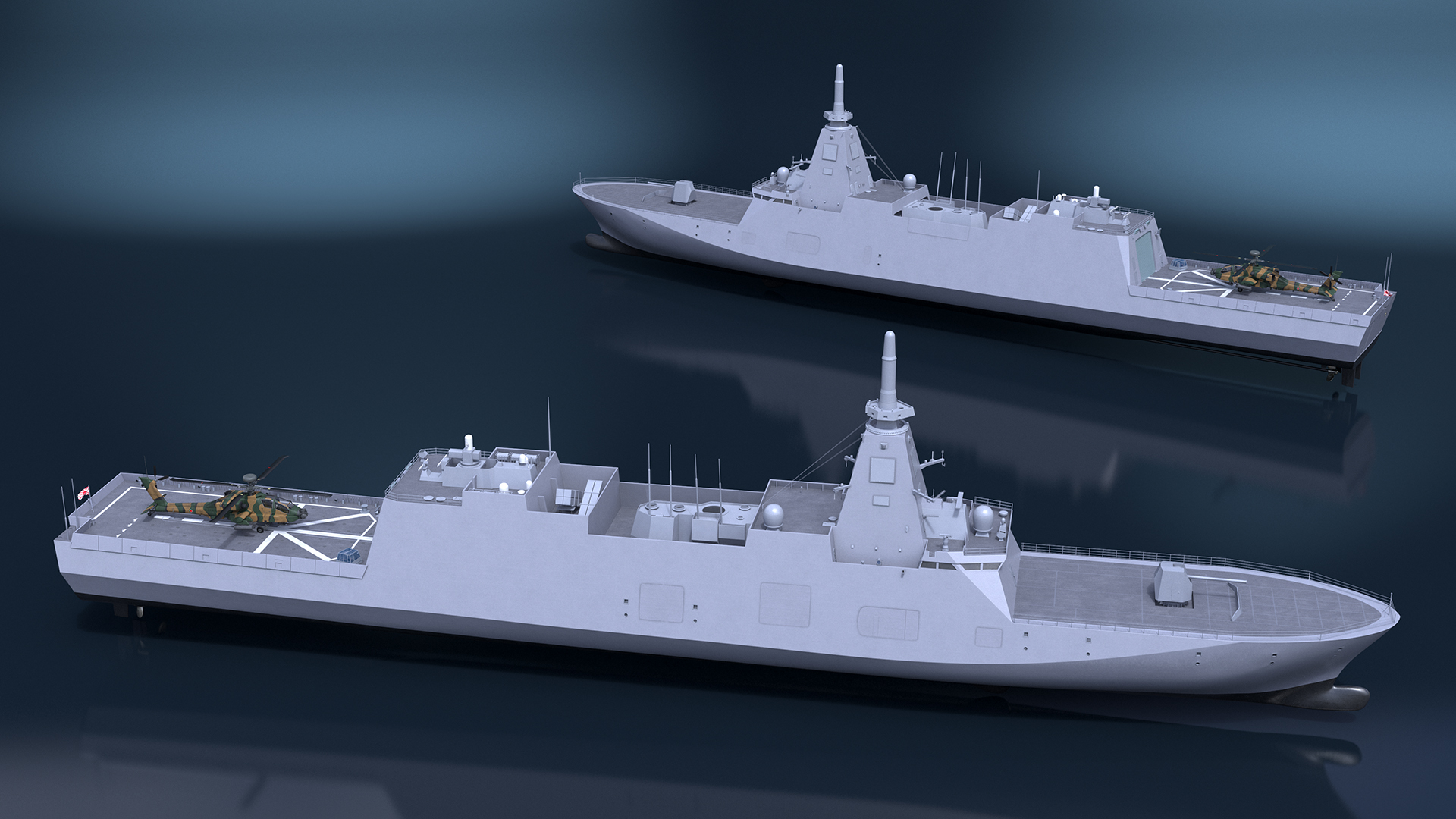 3D Japanese Mogami Class Frigate FFM-2 with Helicopter Rigged model