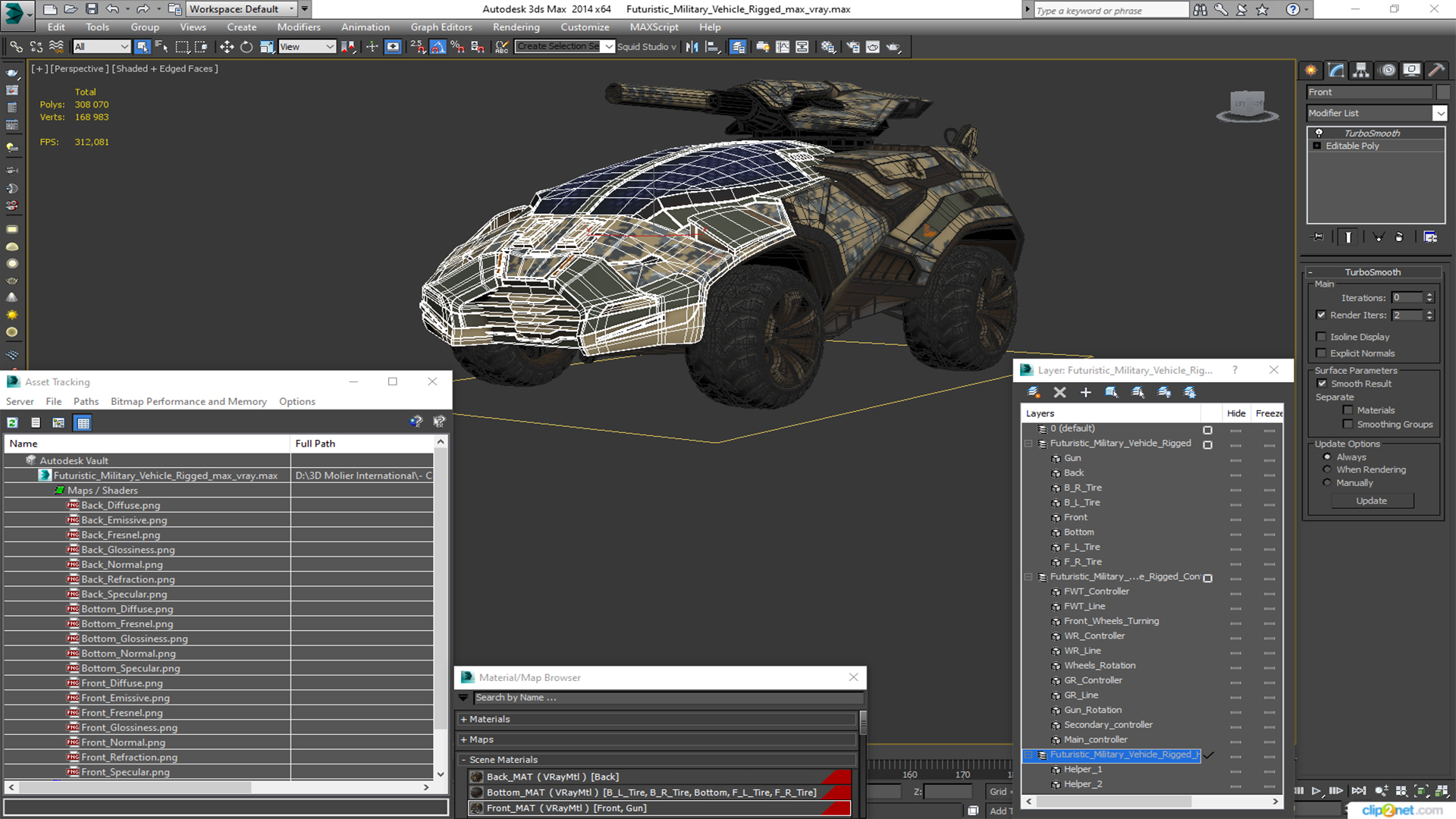 3D Futuristic Military Vehicle Rigged for Cinema 4D model