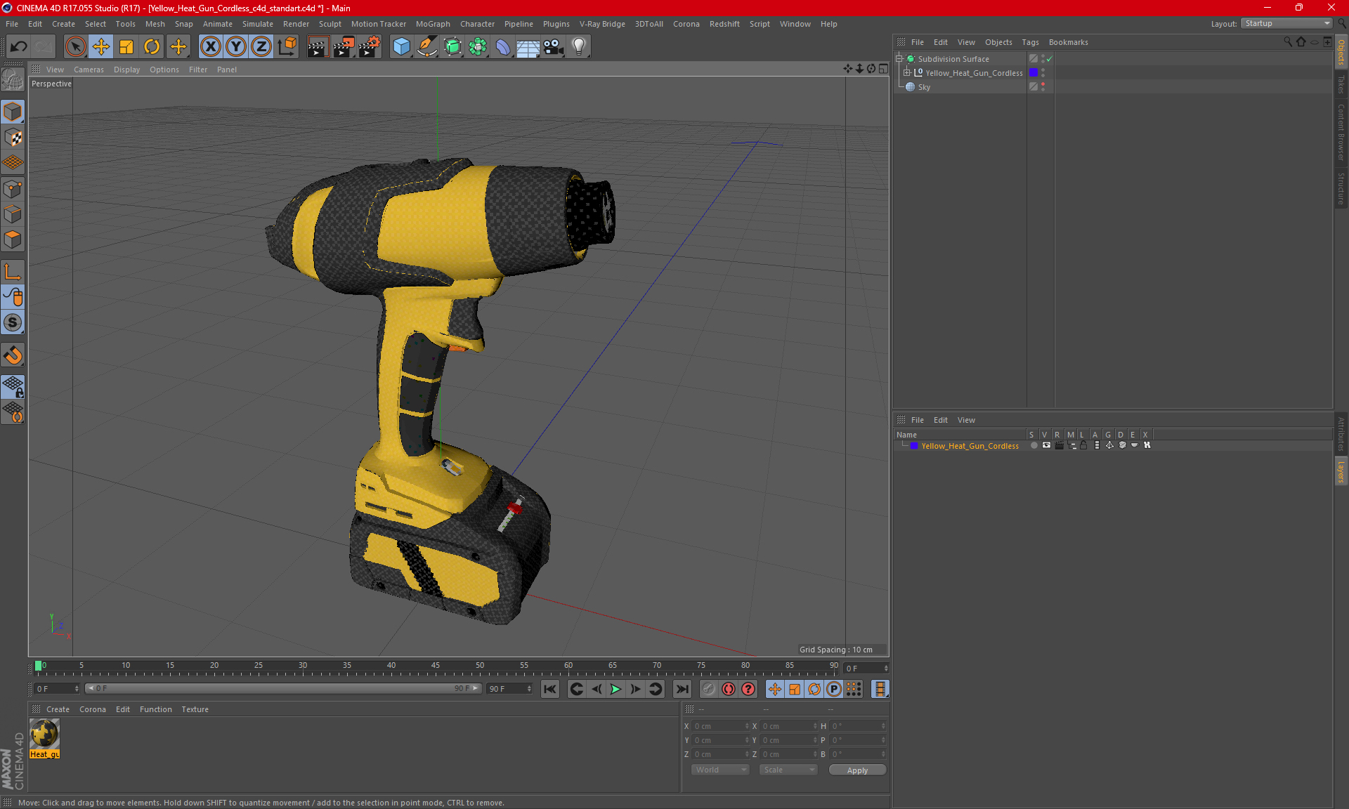Yellow Heat Gun Cordless 3D model