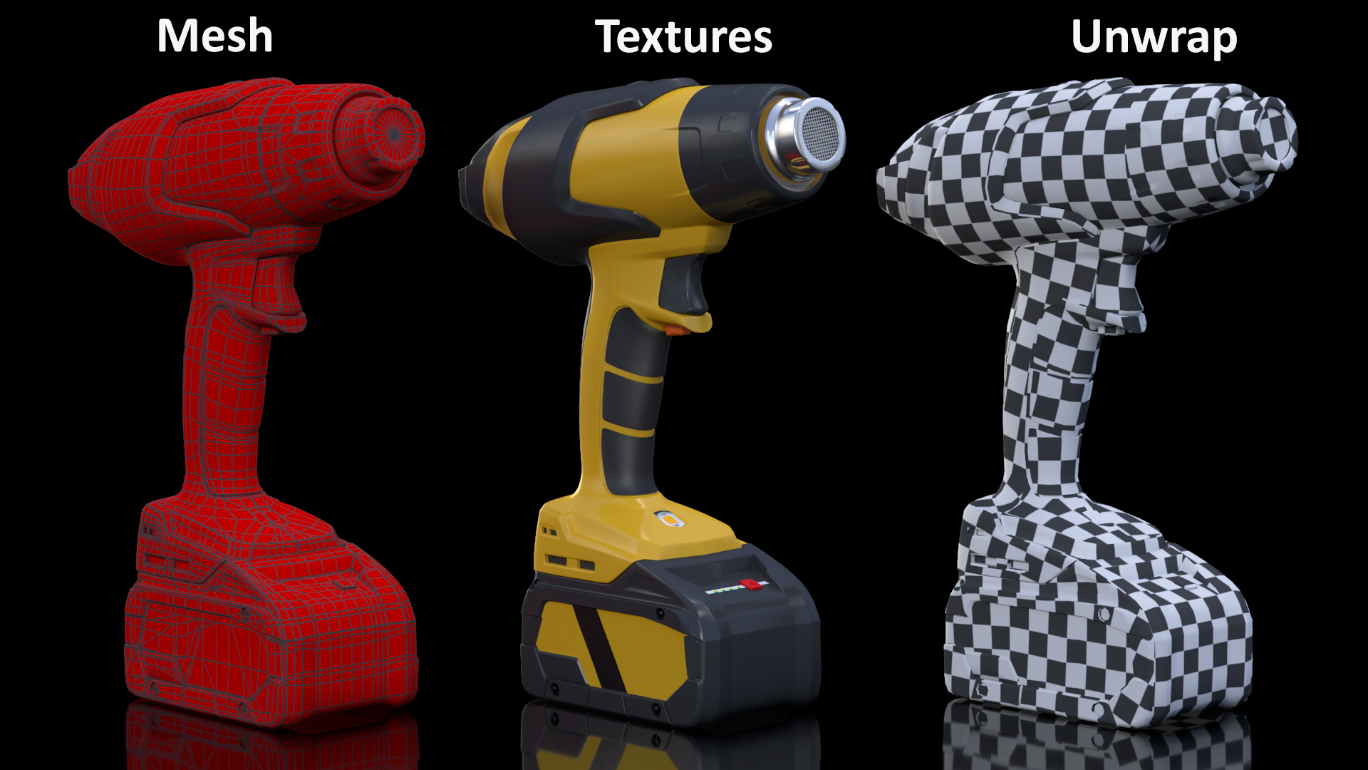 Yellow Heat Gun Cordless 3D model