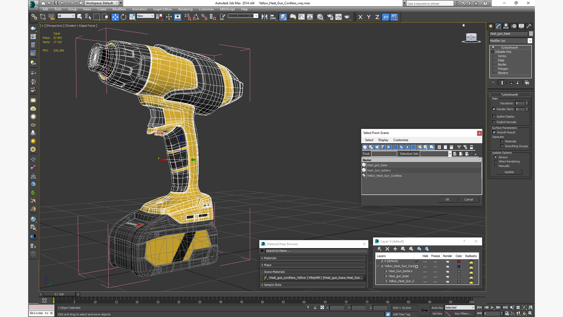 Yellow Heat Gun Cordless 3D model