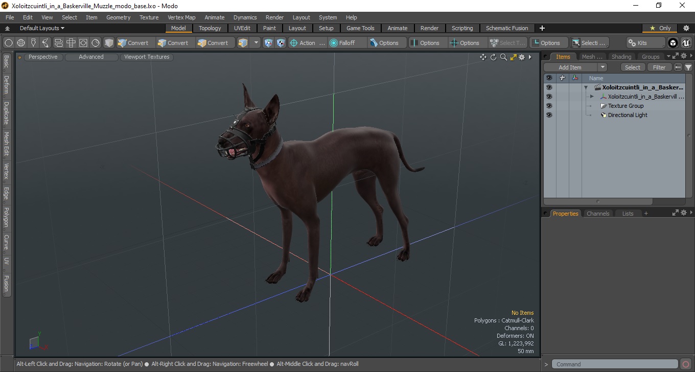 3D Xoloitzcuintli in a Baskerville Muzzle model