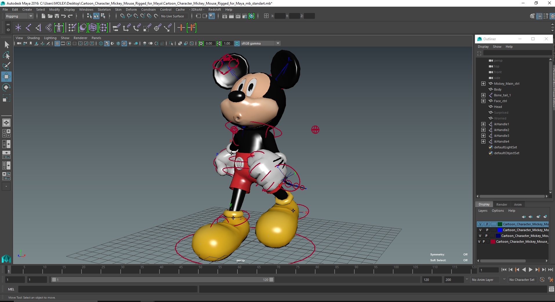 3D Cartoon Character Mickey Mouse Rigged for Maya