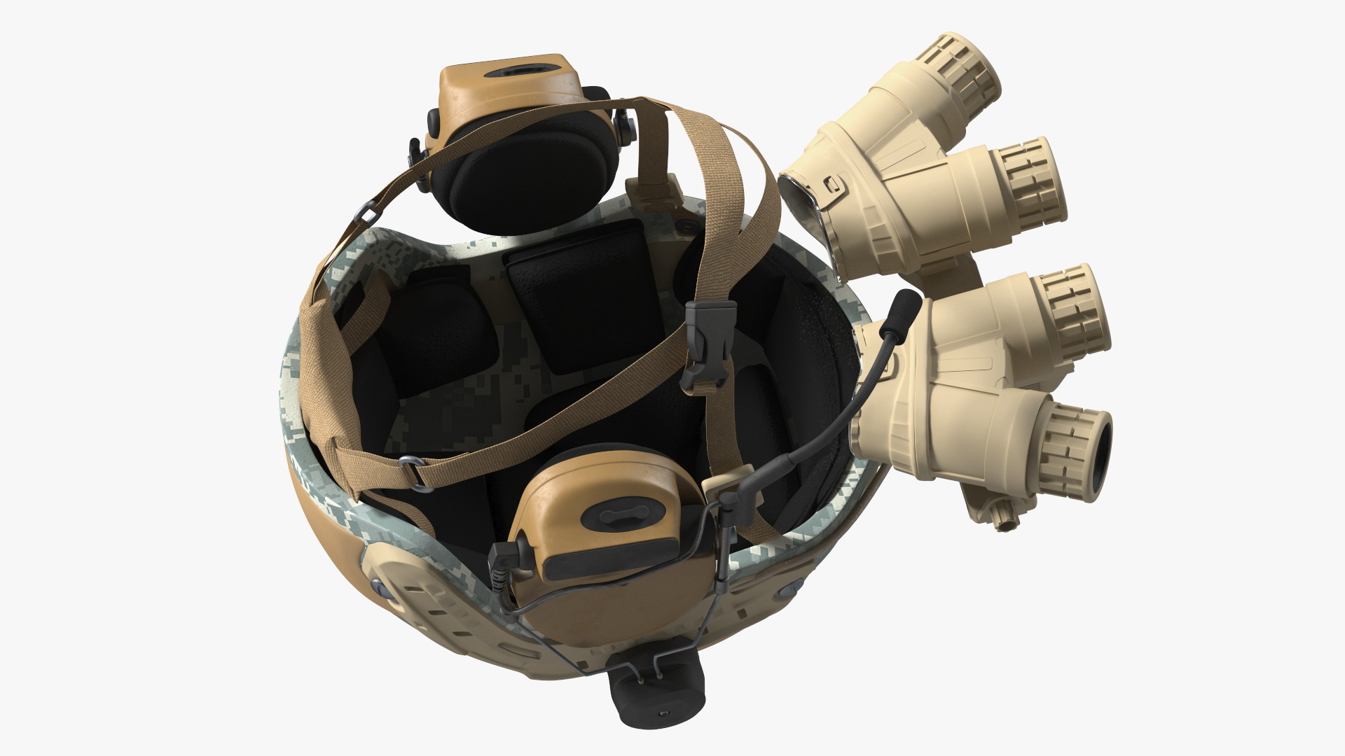 Helmet with Night Vision Goggles Grey Camo 3D
