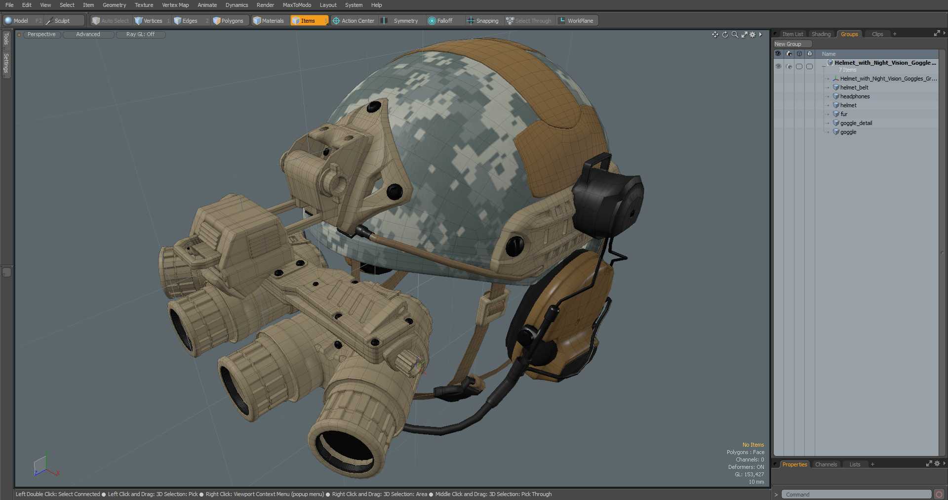 Helmet with Night Vision Goggles Grey Camo 3D