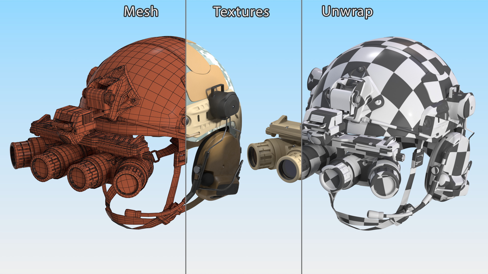 Helmet with Night Vision Goggles Grey Camo 3D