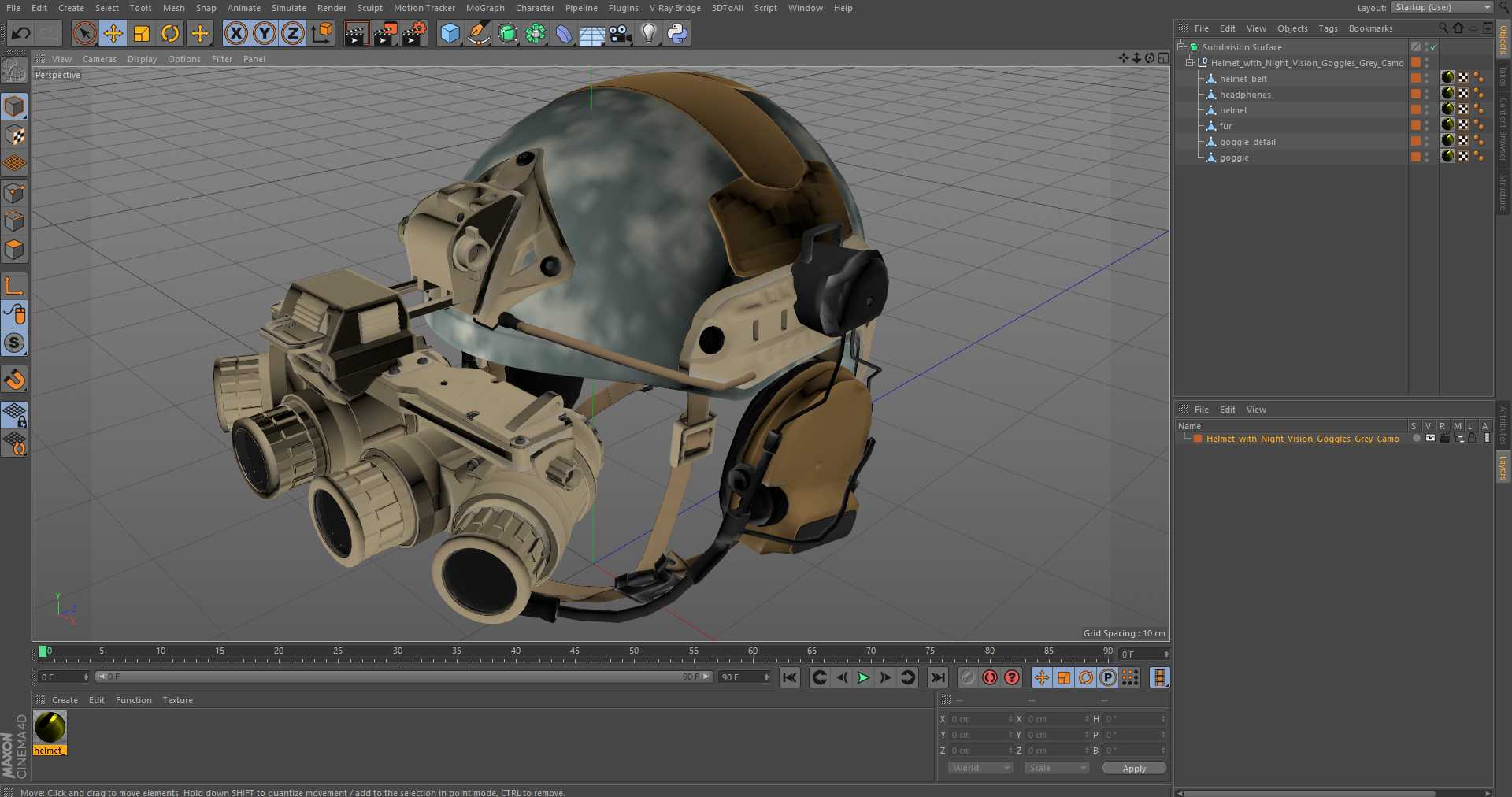 Helmet with Night Vision Goggles Grey Camo 3D