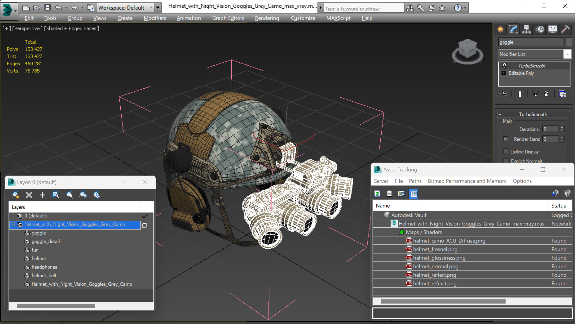 Helmet with Night Vision Goggles Grey Camo 3D