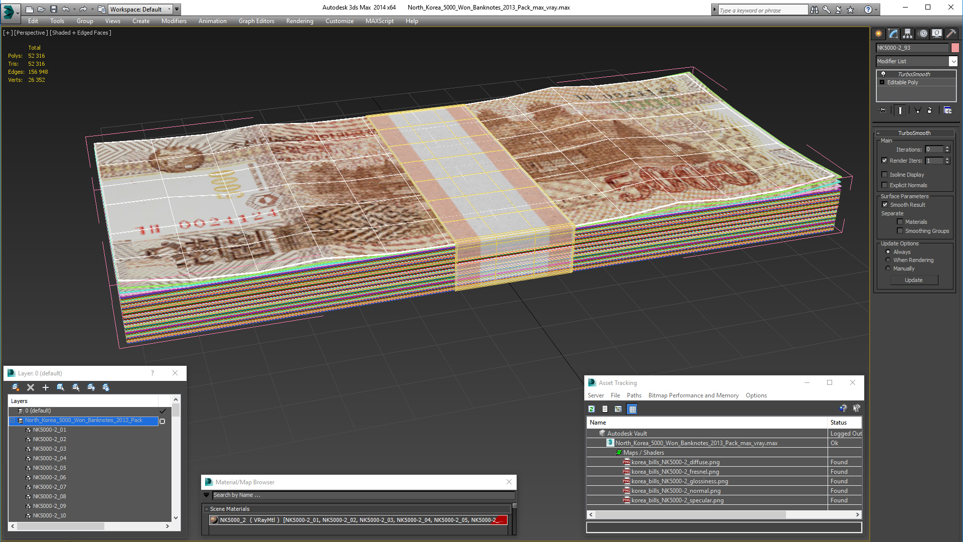 3D model North Korea 5000 Won Banknotes 2013 Pack