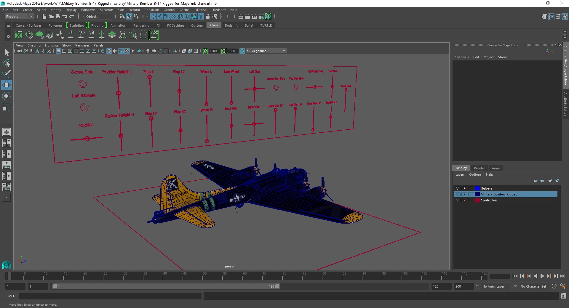 3D Military Bomber B-17 Rigged for Maya