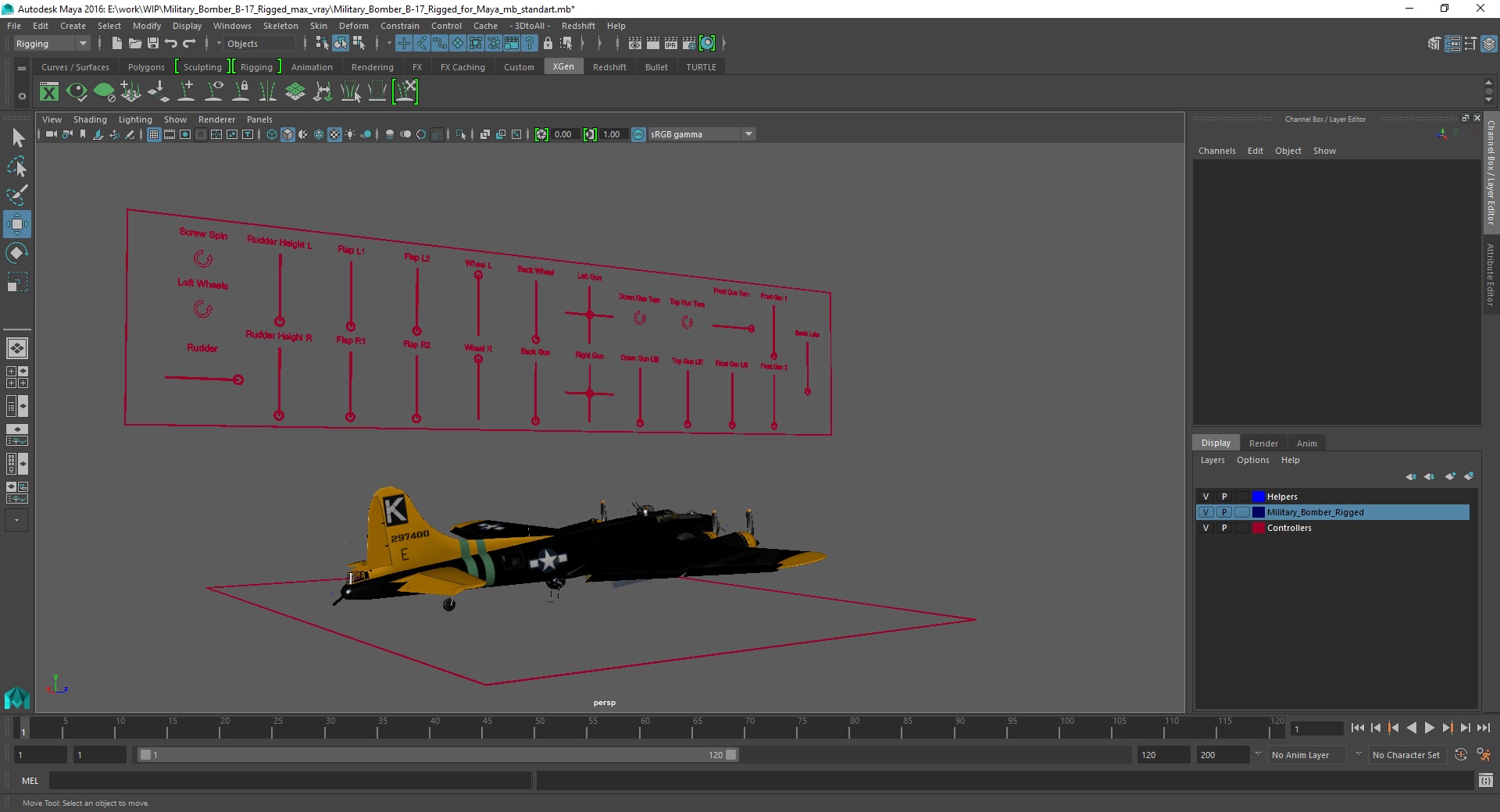 3D Military Bomber B-17 Rigged for Maya