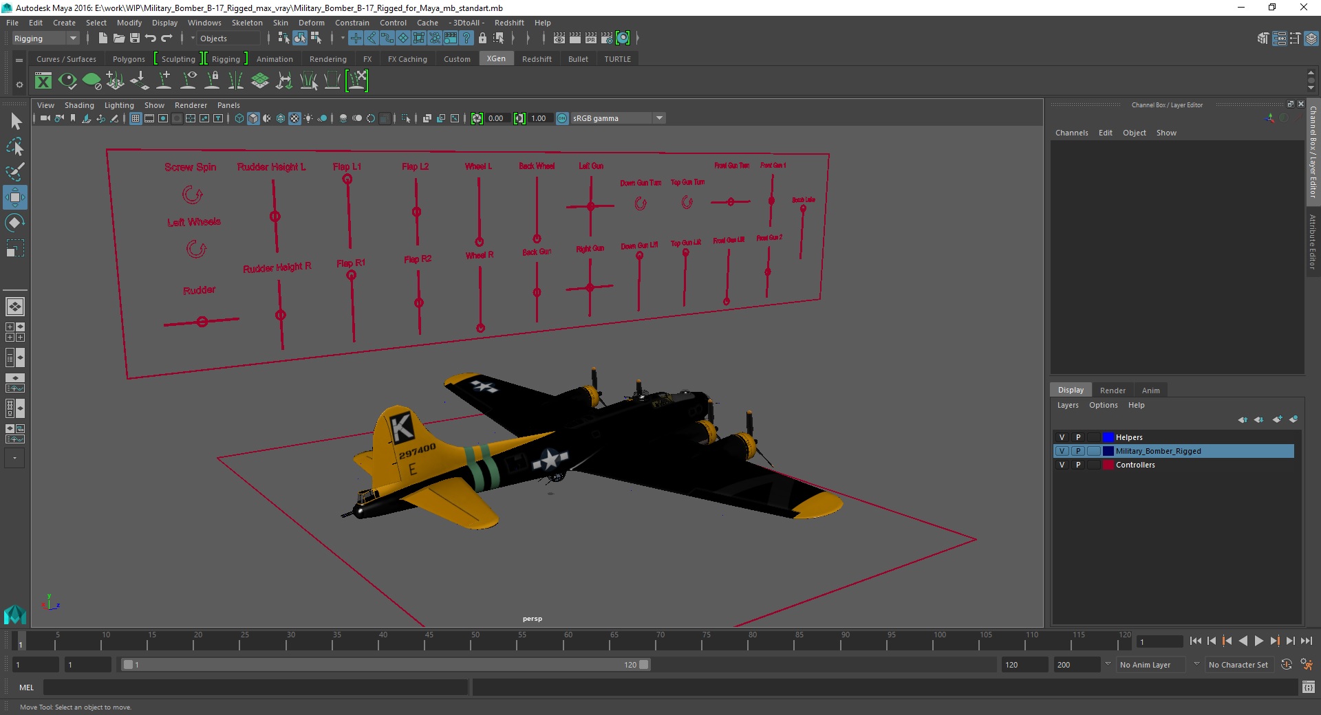3D Military Bomber B-17 Rigged for Maya