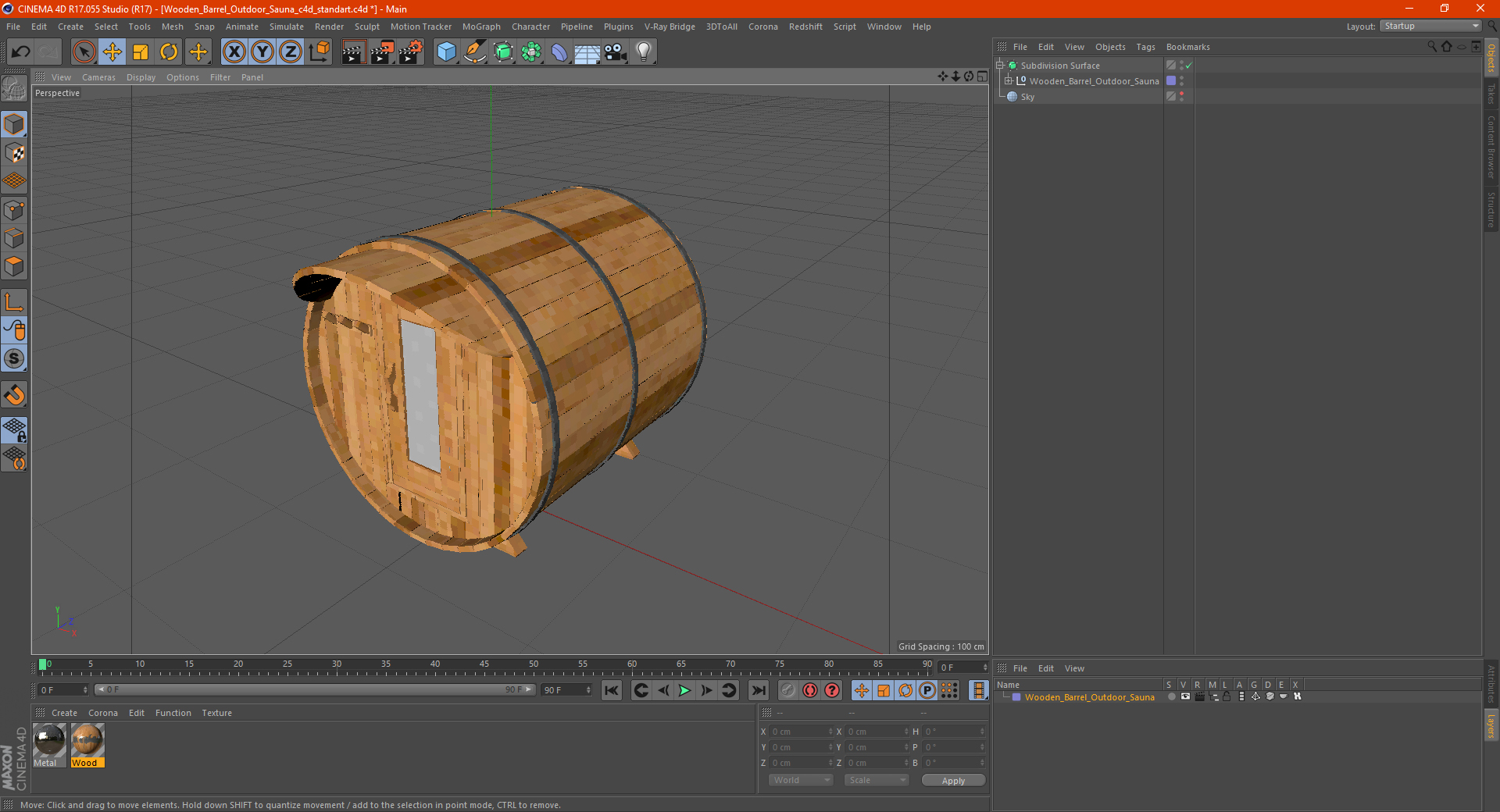 Wooden Barrel Outdoor Sauna 3D
