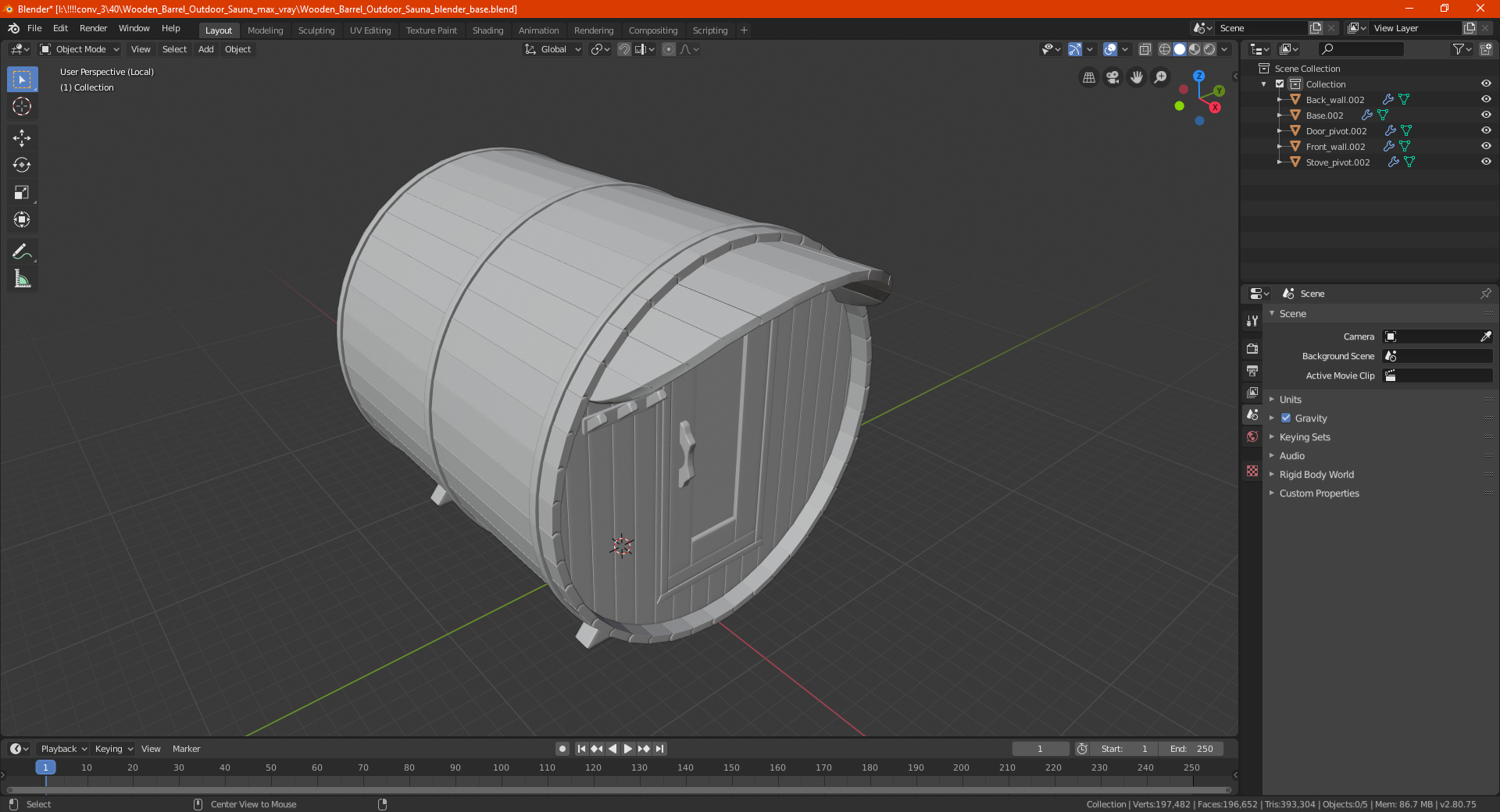 Wooden Barrel Outdoor Sauna 3D
