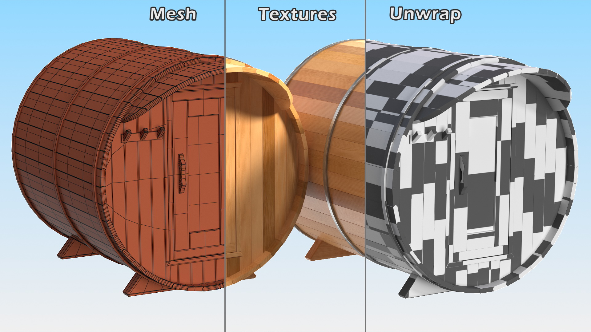 Wooden Barrel Outdoor Sauna 3D