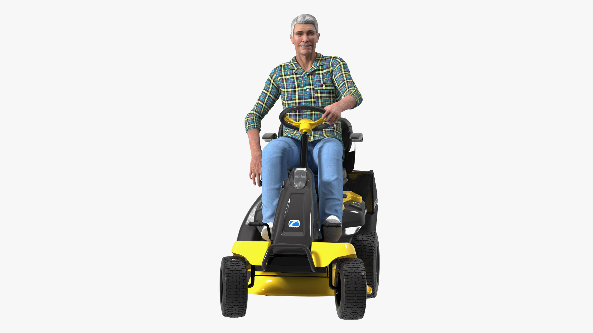 3D Man on Riding Lawn Mower with Bagger Cub Cadet CC30E Rigged for Cinema 4D model