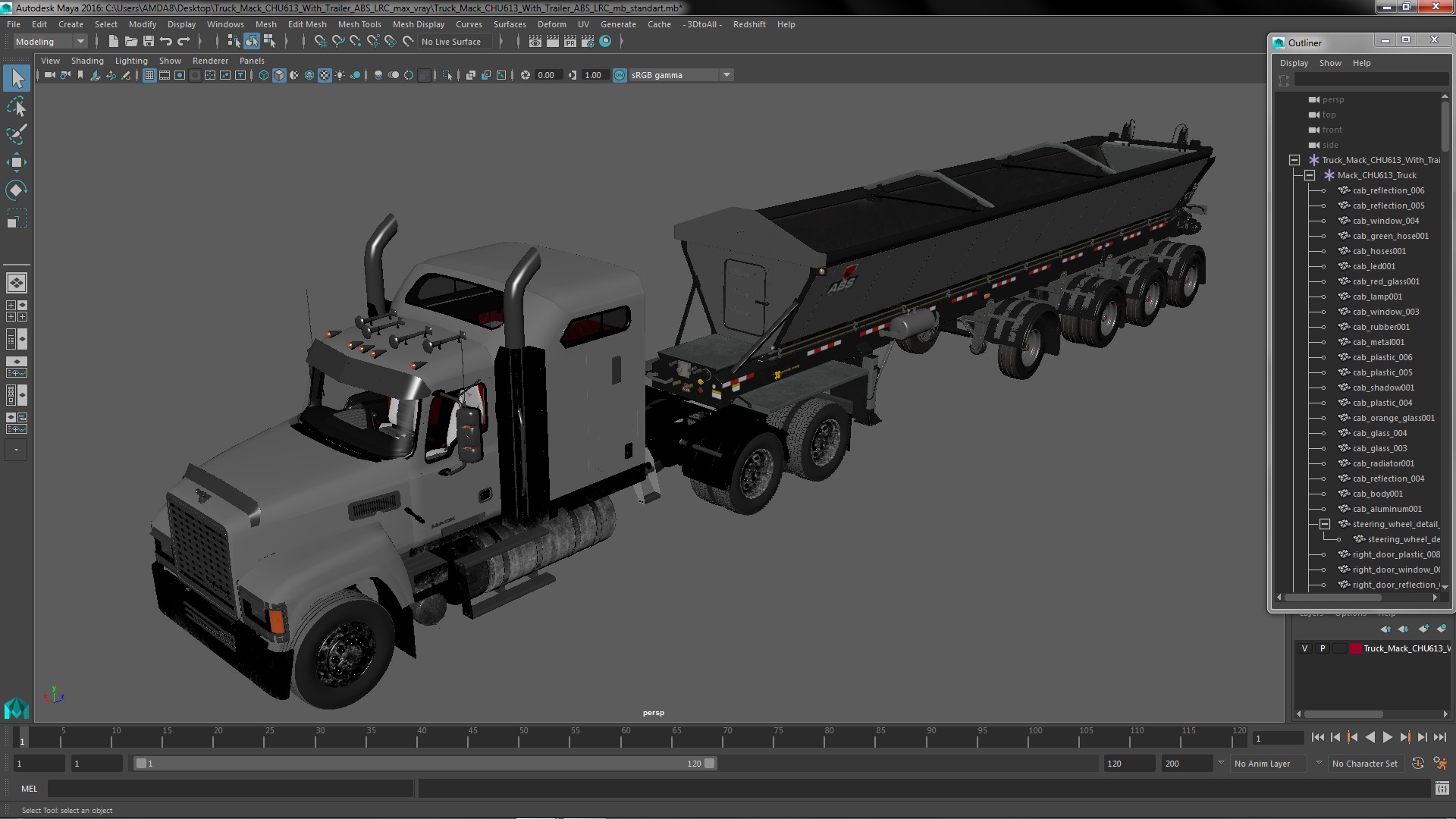3D Truck Mack CHU613 With Trailer ABS LRC model